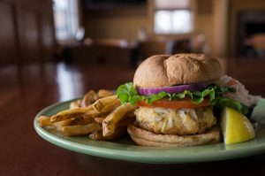 crabcake sandwich with fries